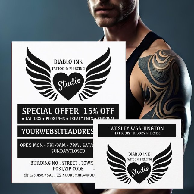 Winged Heart Tattoo, Tattooist & Body Piercer Business Card (Creator Uploaded)