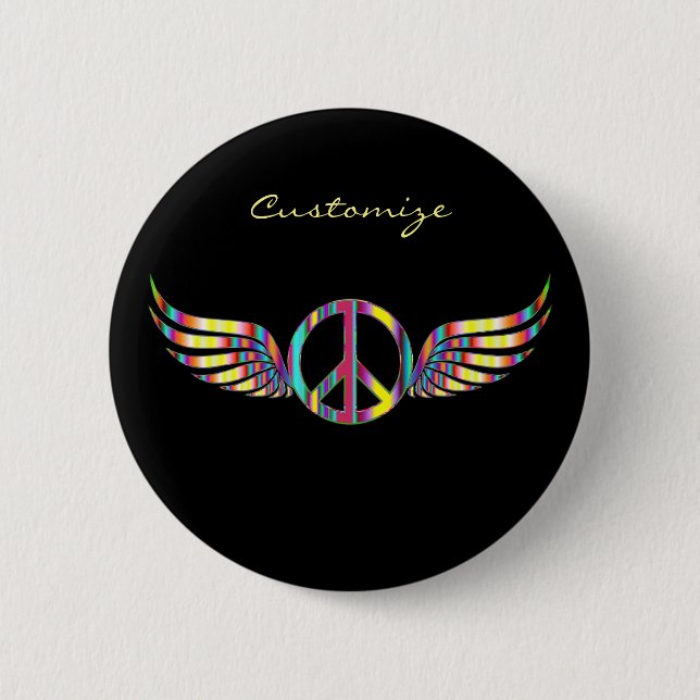 Winged Hippie Peace Symbol Thunder_Cove 6 Cm Round Badge (Front)