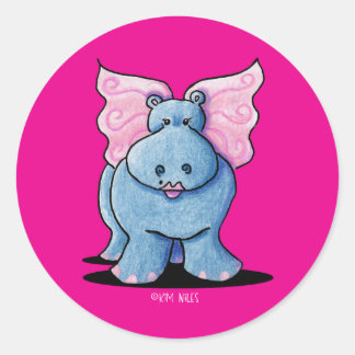 Winged Hippo Gift Classic Round Sticker