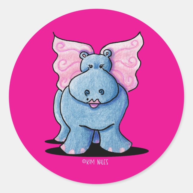 Winged Hippo Gift Classic Round Sticker (Front)