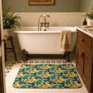 Winged Hippocampus Sea Horses In Ocean Pattern Bath Mat