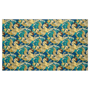 Winged Hippocampus Sea Horses In Ocean Pattern Fabric