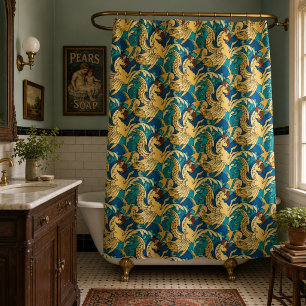 Winged Hippocampus Sea Horses In Ocean Pattern Shower Curtain