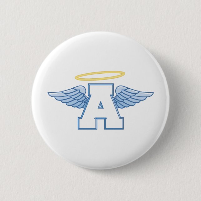 Winged Letter A 6 Cm Round Badge (Front)