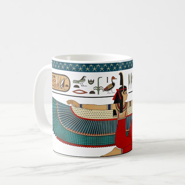Winged Ma'at Egyptian Goddess of Truth Coffee Mug (Front Left)