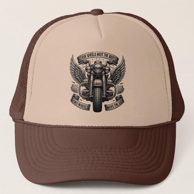 Winged Motorcycle Design & Quote Trucker Hat (Front)