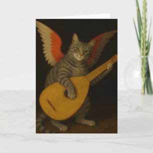 Winged Musician Cat Playing Lute Art Card