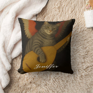 Winged Musician Cat Playing Lute Art               Cushion
