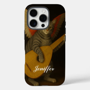 Winged Musician Cat Playing Lute Art iPhone 16 Pro Case