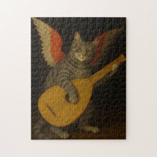 Winged Musician Cat Playing Lute Art               Jigsaw Puzzle