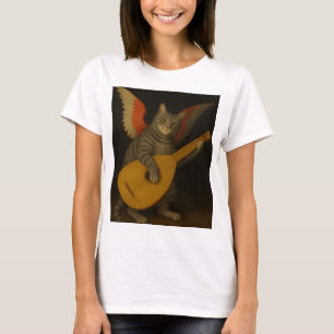 Winged Musician Cat Playing Lute Art               T-Shirt
