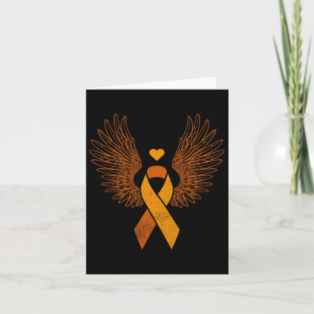 Winged Orange Ribbon Leukaemia Blood Cancer Awaren Card (Front)