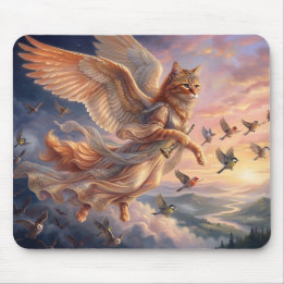 Winged Orange Tabby Cat | Funny Animal Art Mouse Mat