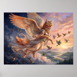 Winged Orange Tabby Cat | Funny Animal Art Poster