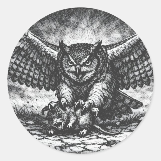 Winged Owl Sentinel by BurnsInHell Classic Round Sticker (Front)