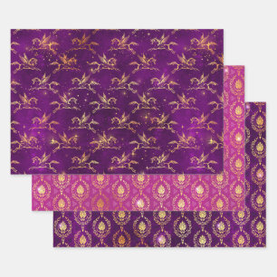 Winged Pegasus & Ornamental Floral Pattern Wrapping Paper Sheet