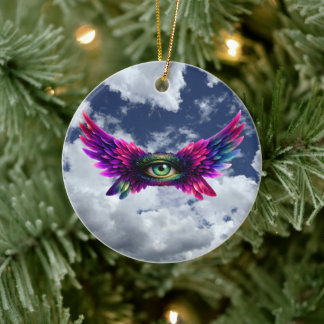 Winged Protection Eye – Round Intention Keychain Ceramic Tree Decoration