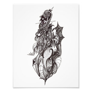 Winged Rider, ink drawing, Photo Enlargement Print