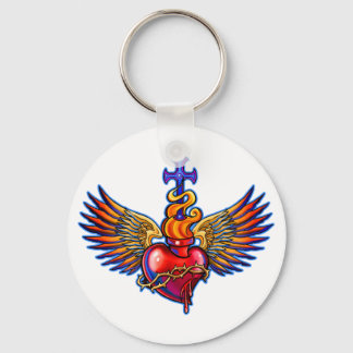 Winged Sacred Heart Design Key Ring