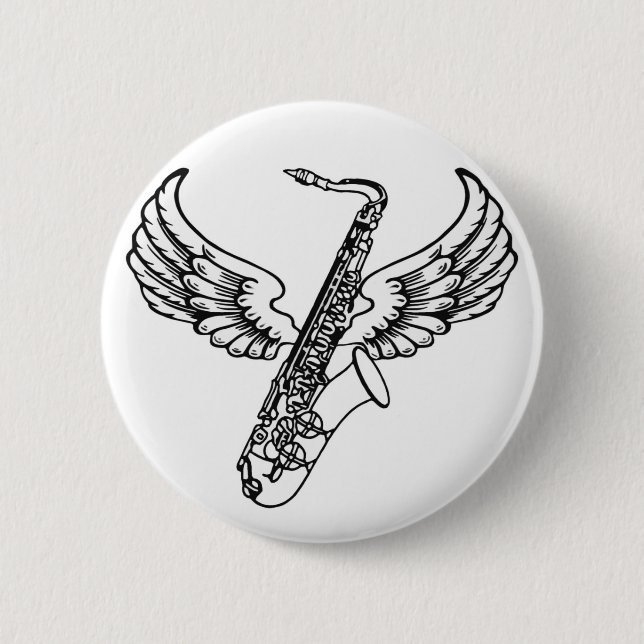 Winged Sax 6 Cm Round Badge (Front)