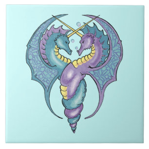 Winged Seahorses Entwined Tile