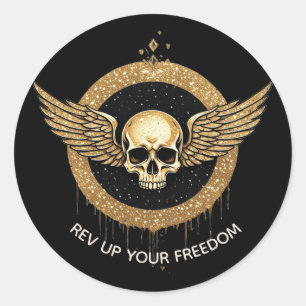 💎 Winged Skull Diamond Drip Gift For Gamers ☠️ Classic Round Sticker