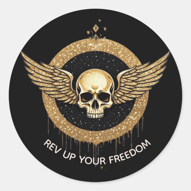 💎 Winged Skull Diamond Drip Gift For Gamers ☠️ Classic Round Sticker (Front)