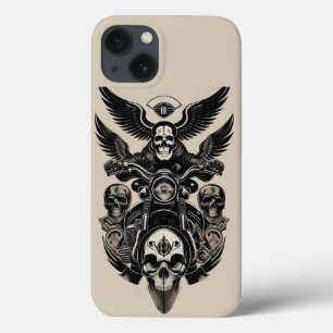 💀 Winged Skull Motorcycle Riding Through Flames iPhone 13 Case