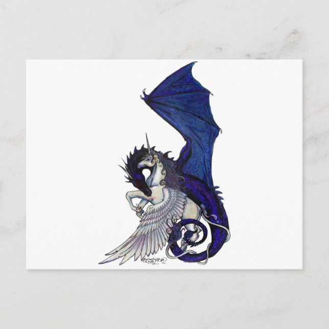 WINGED unicorn and Dragon Postcard (Front)