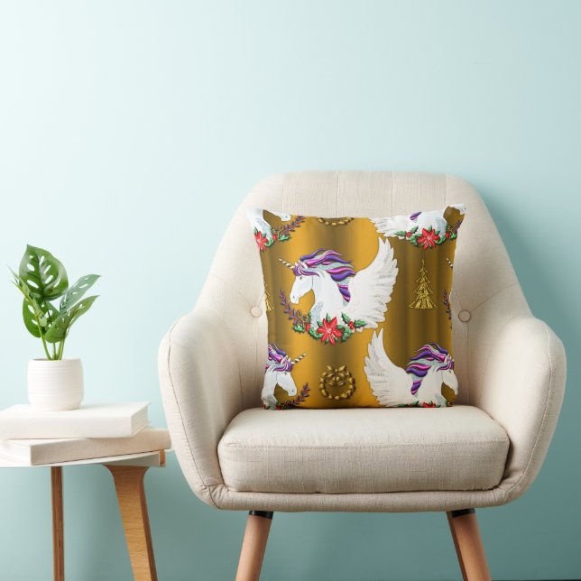Winged Unicorn Gold Christmas Cushion (Chair)