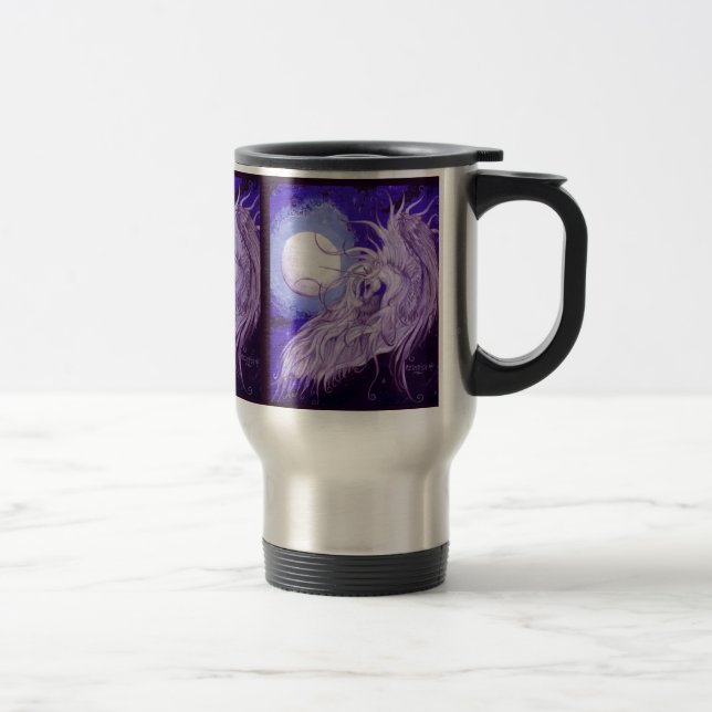 Winged unicorn in front of Moon Travel Mug (Right)