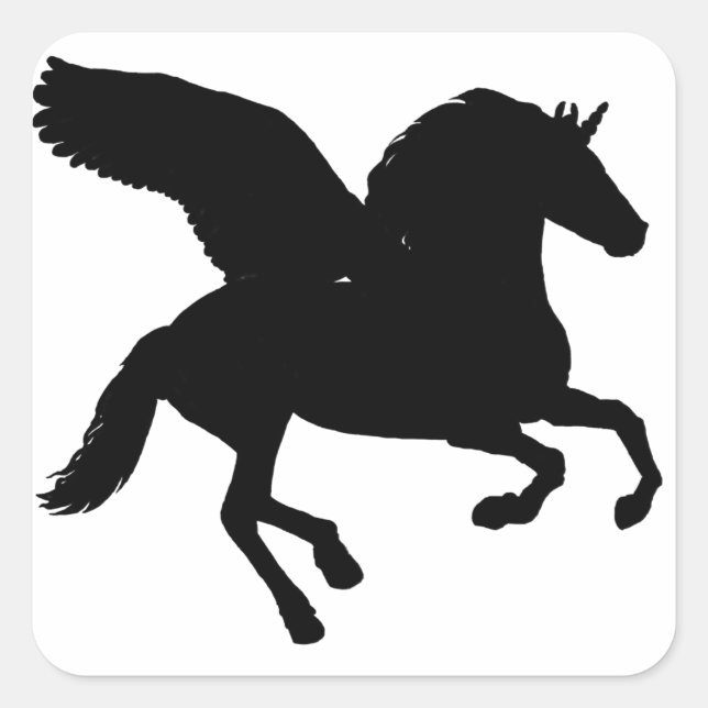 Winged Unicorn Silhouette Square Sticker (Front)