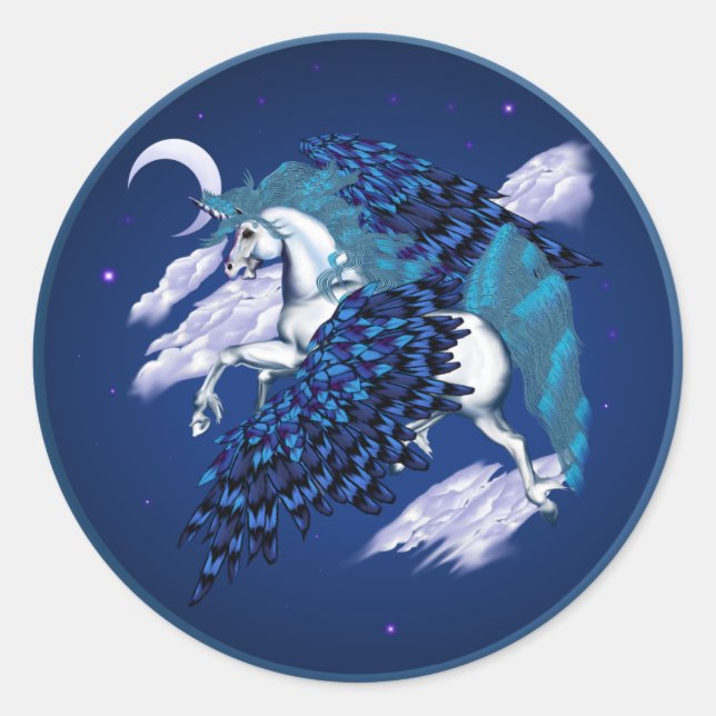 Winged Unicorn -Stickers Classic Round Sticker (Front)