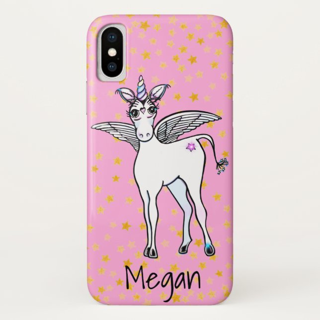 Winged Unicorn with gold sparkling stars Case-Mate iPhone Case (Back)