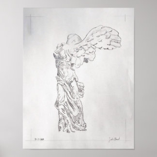 Winged Victory graphite drawing poster