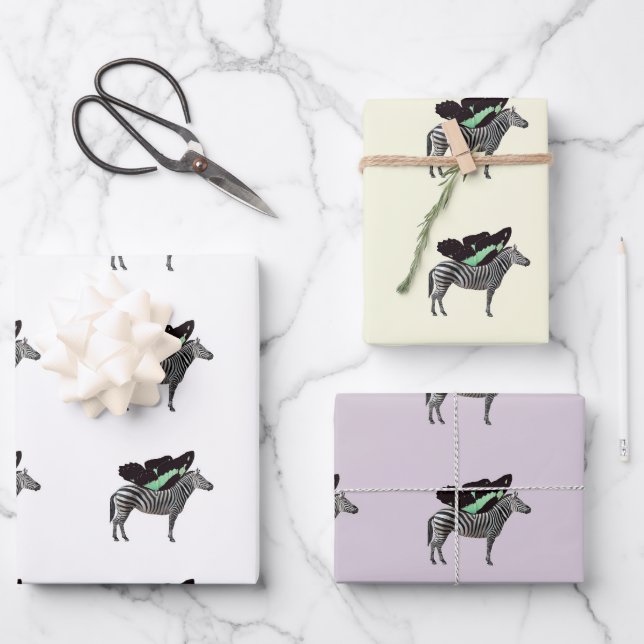 Winged Zebra 1 Wrapping Paper Flat Sheet Set of 3 (Front)