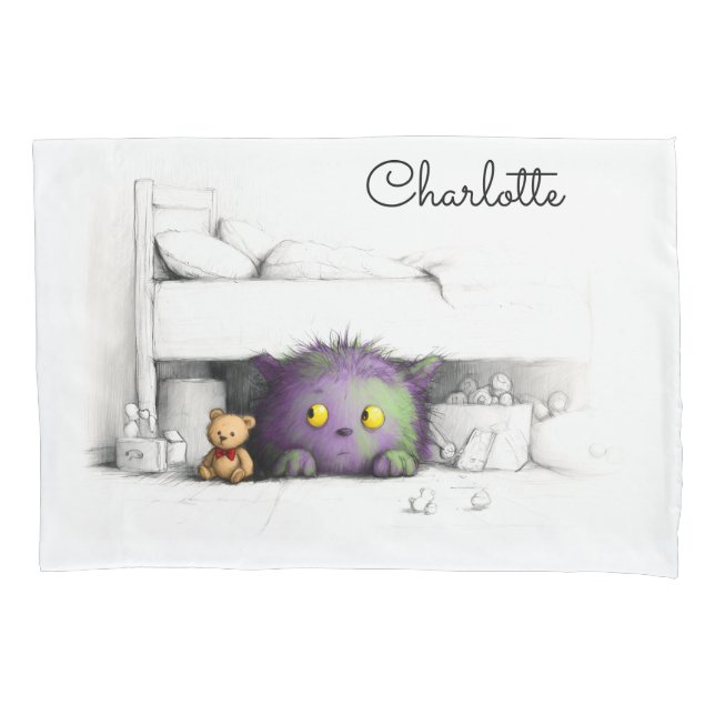Winggles Purple Green Fluffy Monster Buddy Pillowcase (Front)