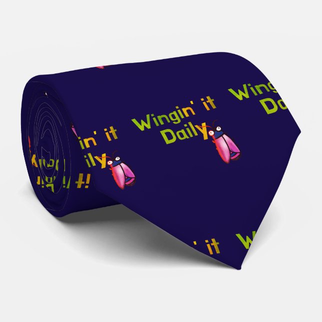 Wingin It Daily Funny Bug Humour Tie (Rolled)