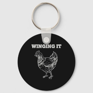 Winging It Funny Chicken Wings Lovers Quote  Key Ring