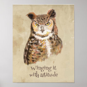 Winging it with attitude Owl Sassy Attitude Print