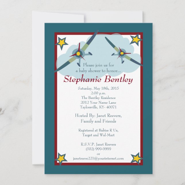 Wings 5x7 Aeroplane Aviation Invitation (Front)