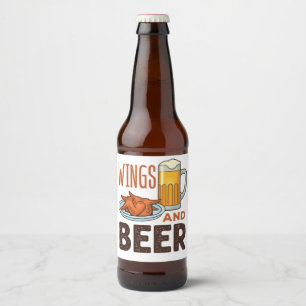 Wings and Beer Chicken Wings Drinking Beer Bottle Label