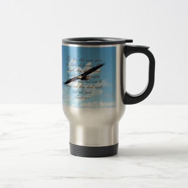 Wings as Eagles, Isaiah 40:31 Christian Bible Travel Mug (Right)