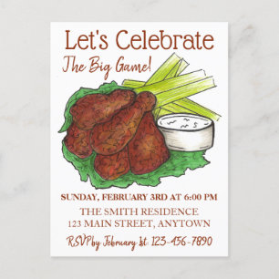Wings Celebrate Big Game Football Tailgate Party Invitation Postcard