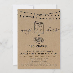 Wings & Cheers & Beers Birthday Party - Any Age Invitation