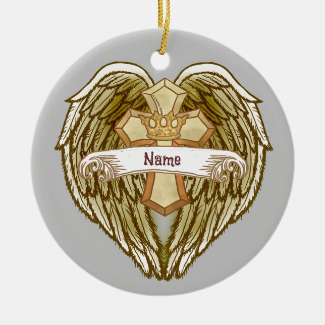 Wings Crown Christian Cross  ornament (Front)