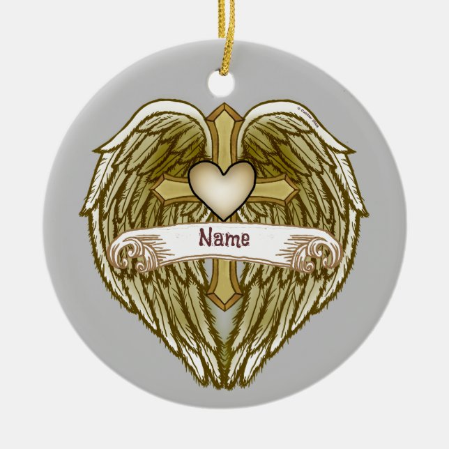 Wings  Heart Christian Cross ornament (Front)