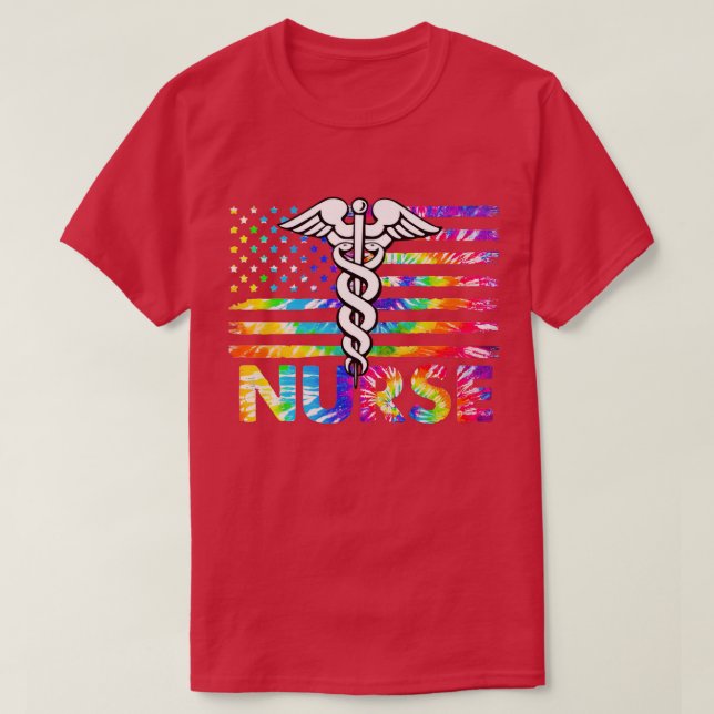 Wings Heart Nurse Stethoscope American Flag Nursin T-Shirt (Design Front)