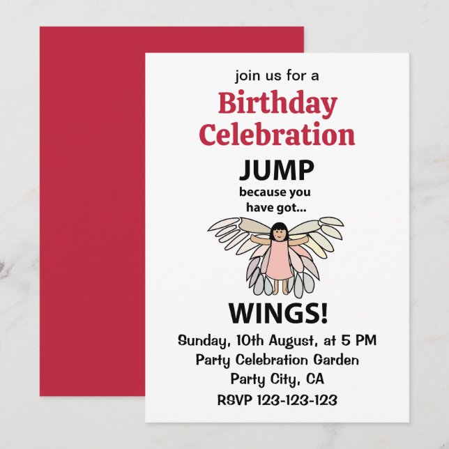 Wings Jump Because You Have Got Wings Birthday Invitation (Front/Back)