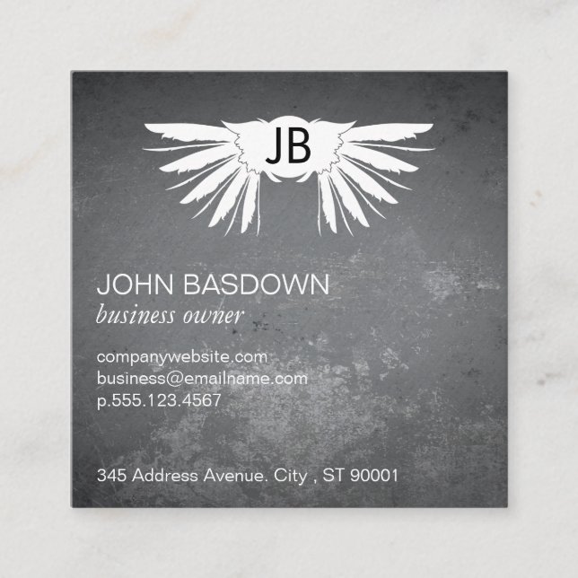 Wings / Monogram / Grungy Square Business Card (Front)